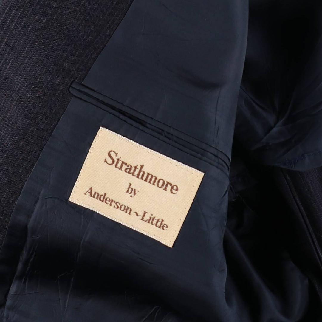 Anderson Little Strathmore Stripe Pattern Wool Tailored Jacket, Made in USA, Men's Size M (approx.) wool navy blue type Vintage Second Hand