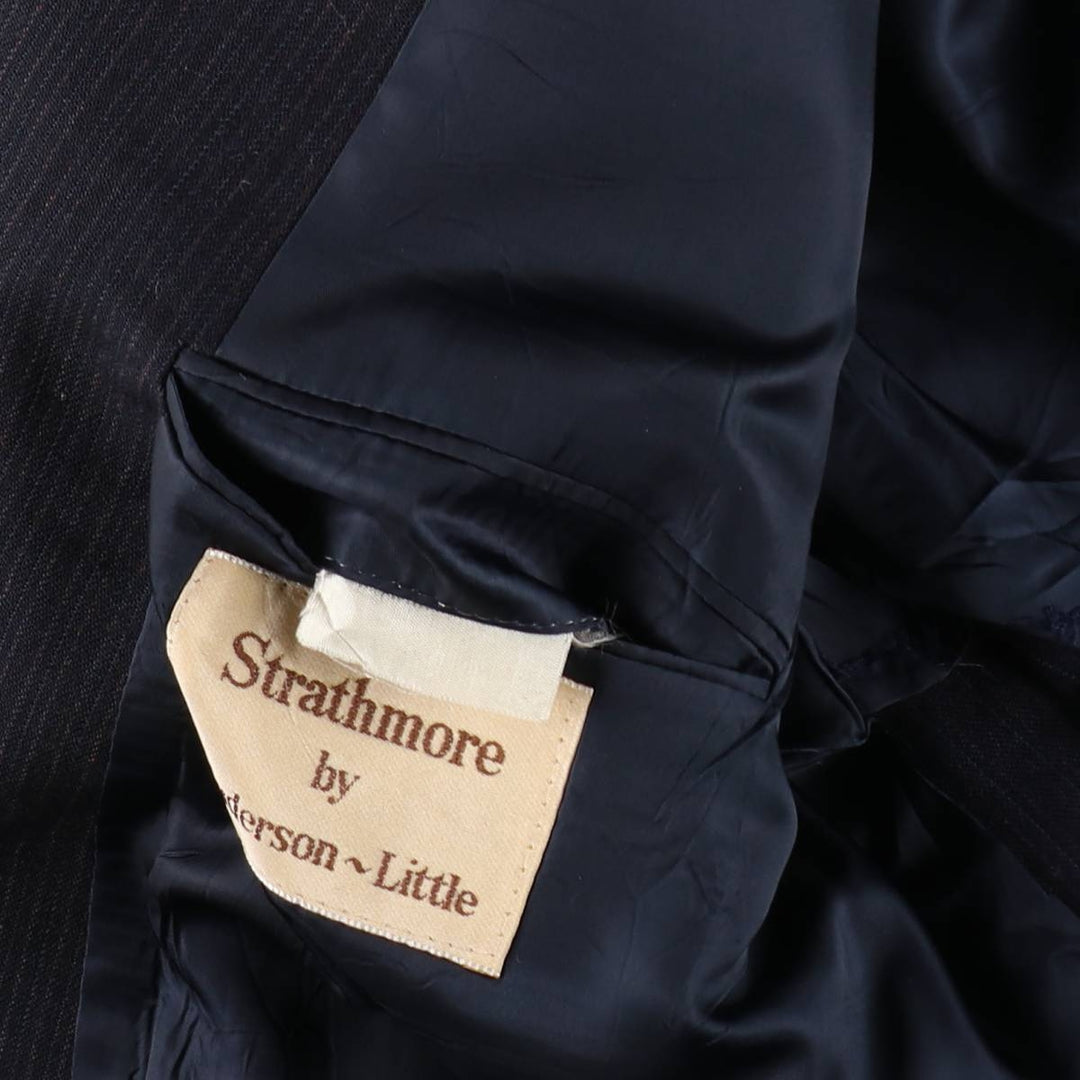 Anderson Little Strathmore Stripe Pattern Wool Tailored Jacket, Made in USA, Men's Size M (approx.) wool navy blue type Vintage Second Hand