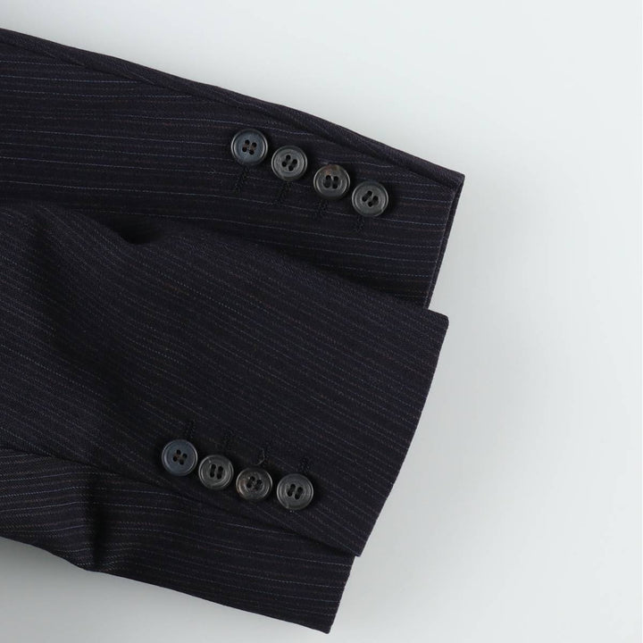 Anderson Little Strathmore Stripe Pattern Wool Tailored Jacket, Made in USA, Men's Size M (approx.) wool navy blue type Vintage Second Hand