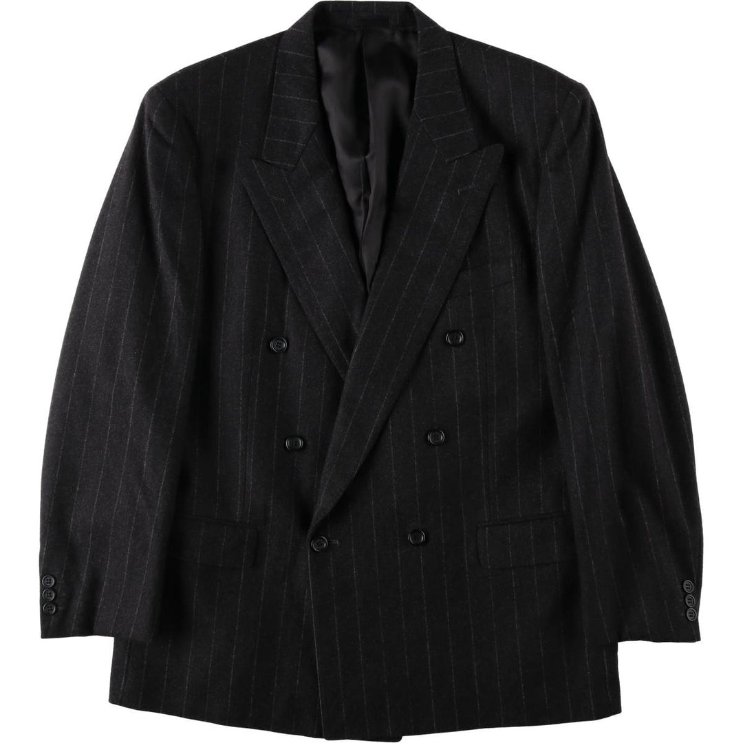 D'URBAN Stripe Pattern Peaked Lapel Double-Breasted Wool Tailored Jacket, Made in Italy, Men's Size M (approx.) wool Charcoal Vintage Second Hand