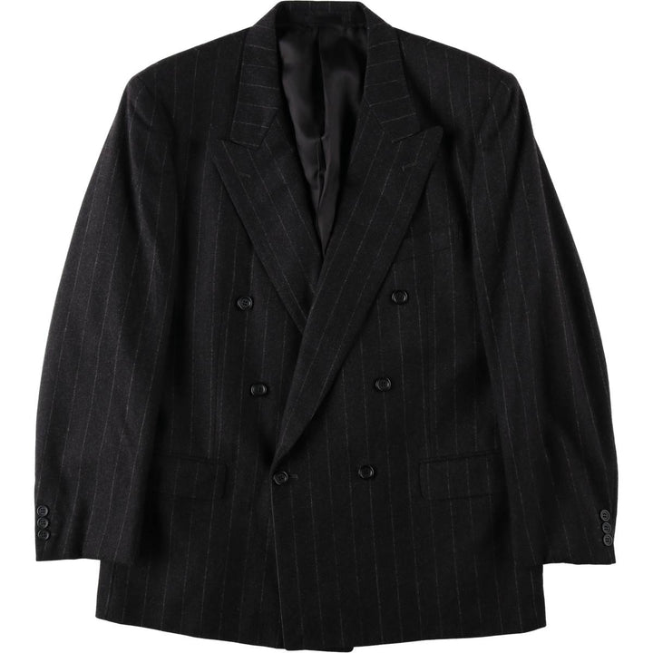 D'URBAN Stripe Pattern Peaked Lapel Double-Breasted Wool Tailored Jacket, Made in Italy, Men's Size M (approx.) wool Charcoal Vintage Second Hand