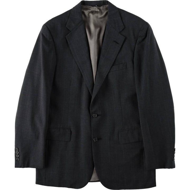 1990'S Ralph Lauren CHAPS striped pattern tailored jacket, made in the USA, men's size M equivalent. wool Charcoal Vintage Second Hand
