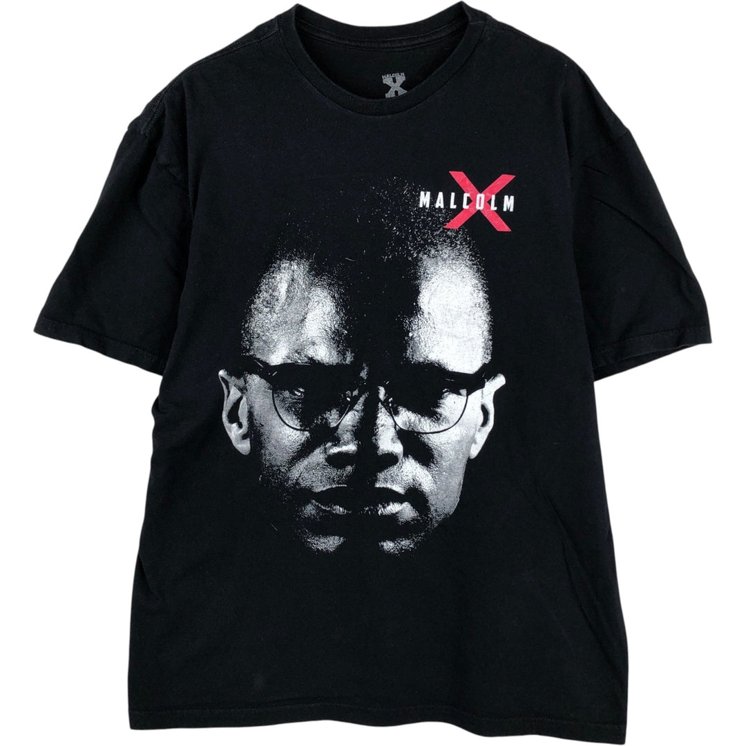 MALCOLM X Printed T-Shirt, Men's Size M cotton black type Vintage Second Hand