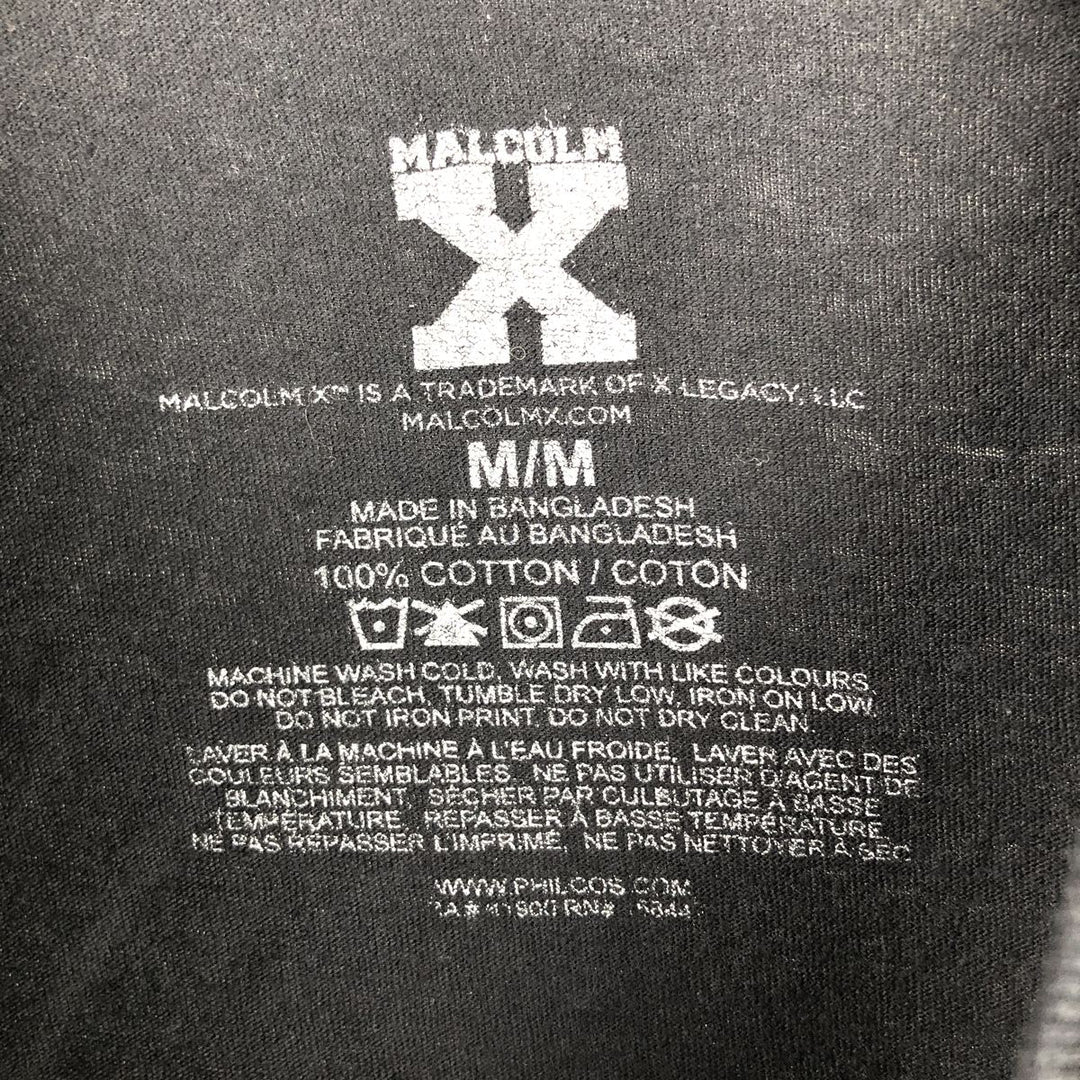 MALCOLM X Printed T-Shirt, Men's Size M cotton black type Vintage Second Hand