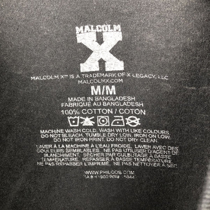 MALCOLM X Printed T-Shirt, Men's Size M cotton black type Vintage Second Hand