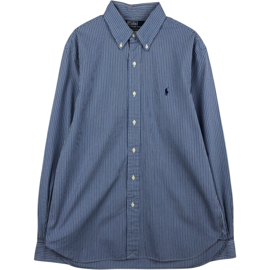 Ralph Lauren CUSTOM FIT long sleeve button down striped shirt men's size L cotton blue type Vintage Second Hand