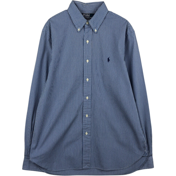Ralph Lauren CUSTOM FIT long sleeve button down striped shirt men's size L cotton blue type Vintage Second Hand