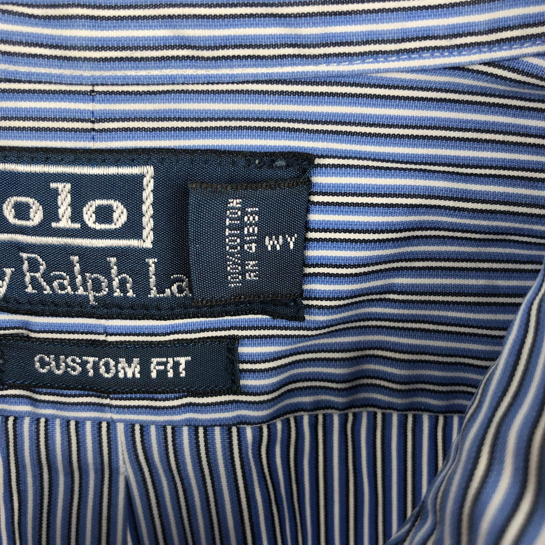 Ralph Lauren CUSTOM FIT long sleeve button down striped shirt men's size L cotton blue type Vintage Second Hand