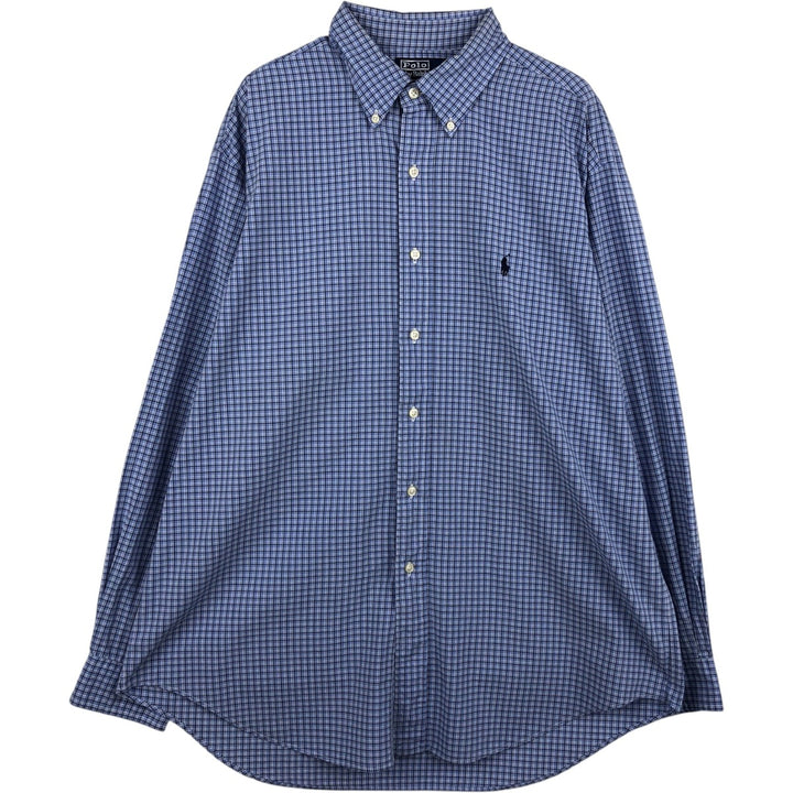 Ralph Lauren YARMOUTH Long Sleeve Button-Down Check Shirt, Men's Size L cotton blue type Vintage Second Hand