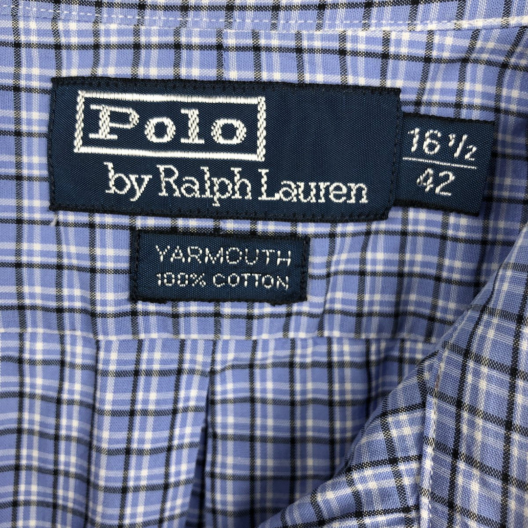 Ralph Lauren YARMOUTH Long Sleeve Button-Down Check Shirt, Men's Size L cotton blue type Vintage Second Hand