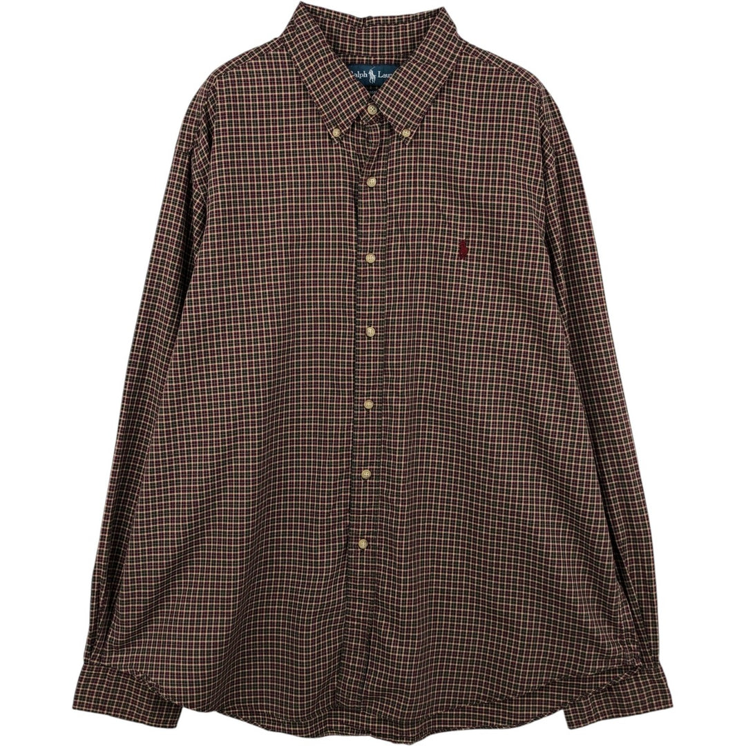 Ralph Lauren Classic Fit Long Sleeve Button Down Check Shirt Men's XXL cotton brown type Vintage Second Hand