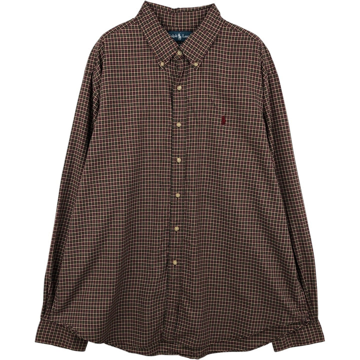 Ralph Lauren Classic Fit Long Sleeve Button Down Check Shirt Men's XXL cotton brown type Vintage Second Hand