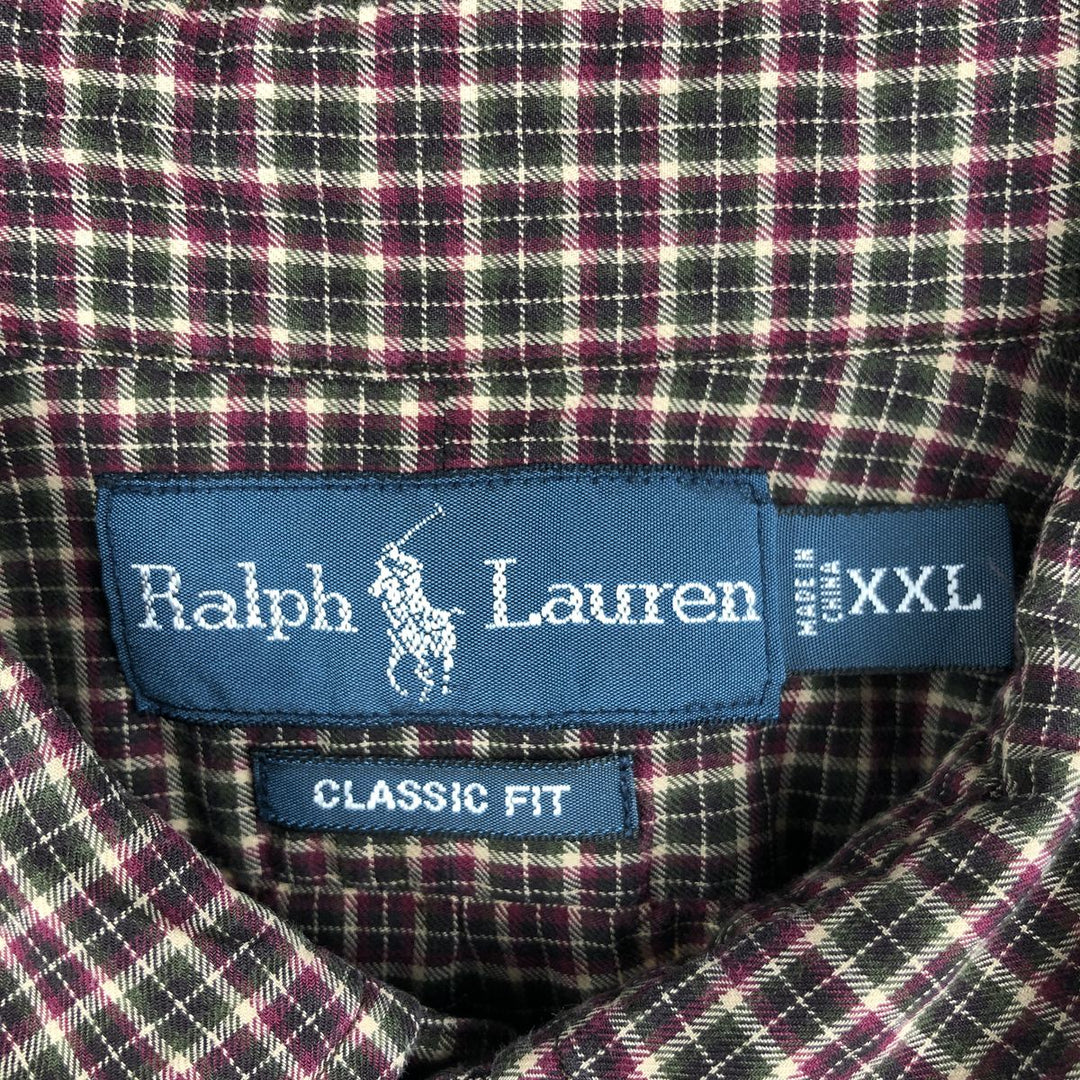 Ralph Lauren Classic Fit Long Sleeve Button Down Check Shirt Men's XXL cotton brown type Vintage Second Hand