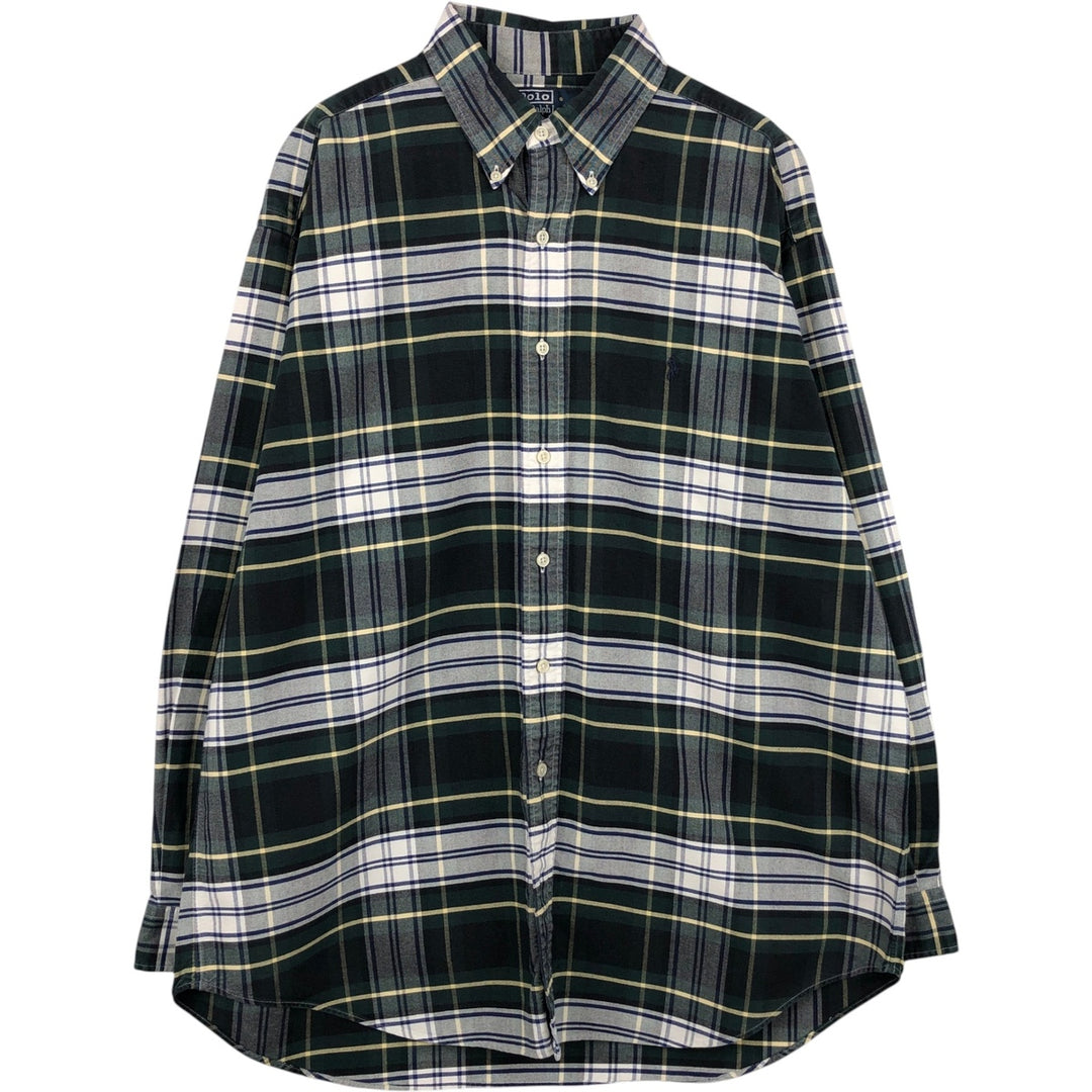 Ralph Lauren POLO by Ralph Lauren BLAIRE Long-Sleeve Button-Down Check Shirt, Men's Size L (approx.) cotton Green type dark green Vintage Second Hand