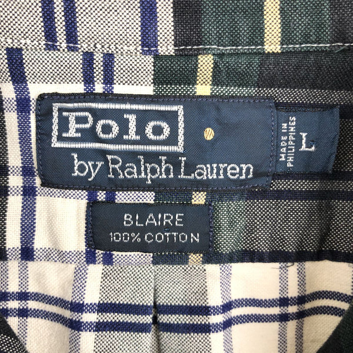 Ralph Lauren POLO by Ralph Lauren BLAIRE Long-Sleeve Button-Down Check Shirt, Men's Size L (approx.) cotton Green type dark green Vintage Second Hand