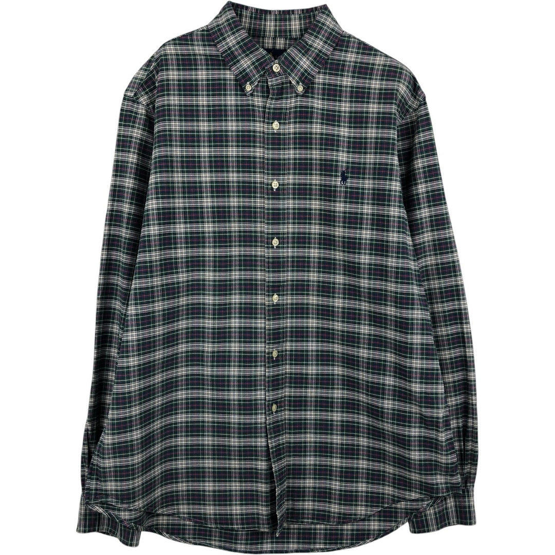 Ralph Lauren long sleeve button down check shirt, men's size L cotton Green type dark green Vintage Second Hand