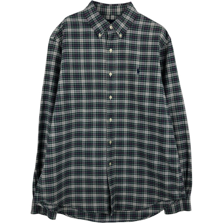 Ralph Lauren long sleeve button down check shirt, men's size L cotton Green type dark green Vintage Second Hand
