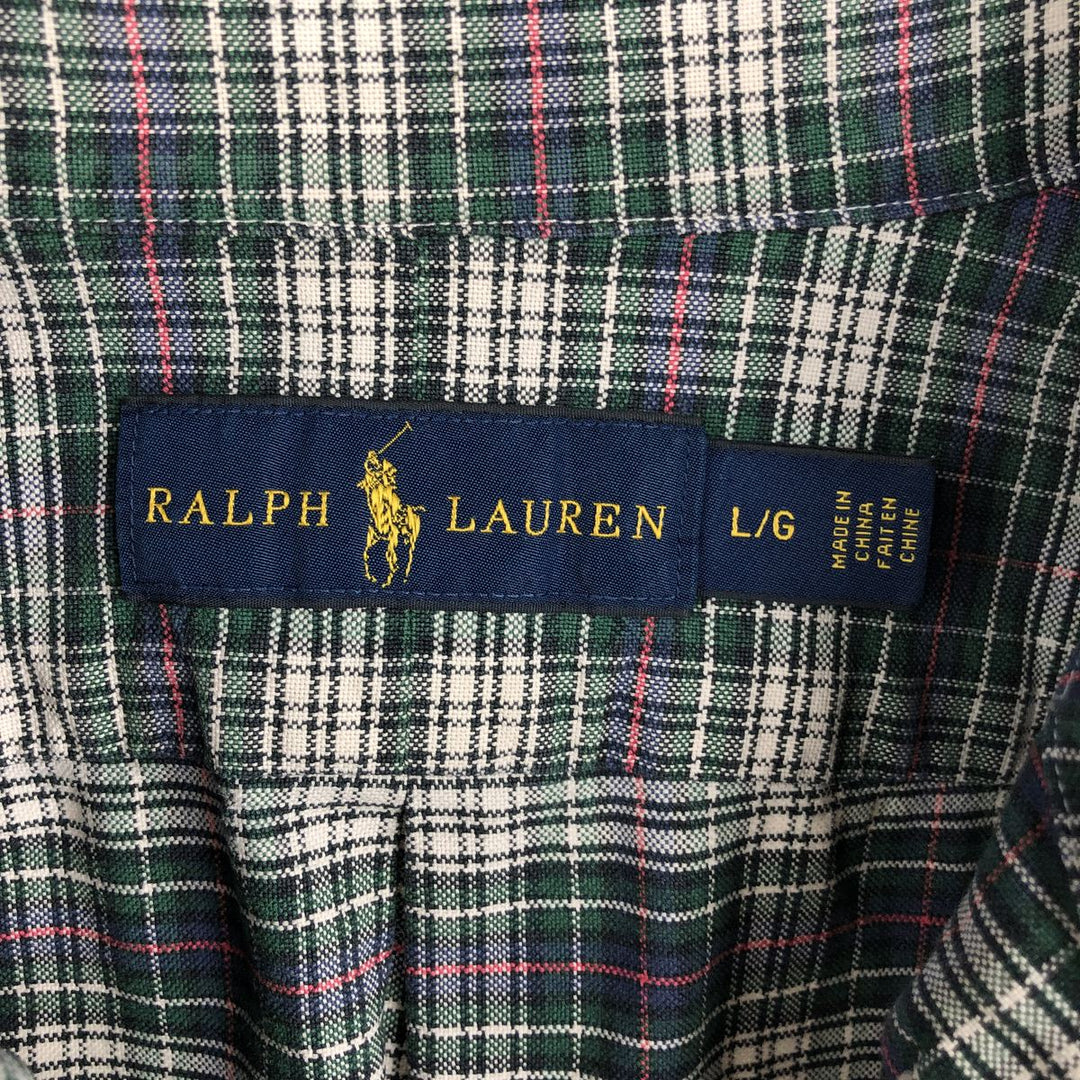 Ralph Lauren long sleeve button down check shirt, men's size L cotton Green type dark green Vintage Second Hand