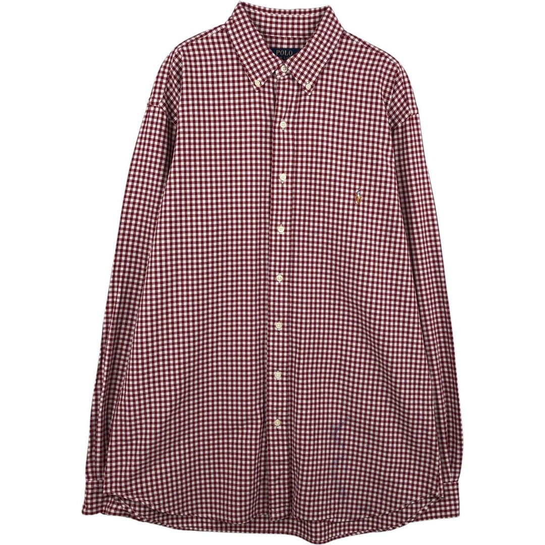 Ralph Lauren POLO RALPH LAUREN Gingham Check Long-Sleeve Button-Down Check Shirt, Men's Size XL (approx.) unclear red type Vintage Second Hand
