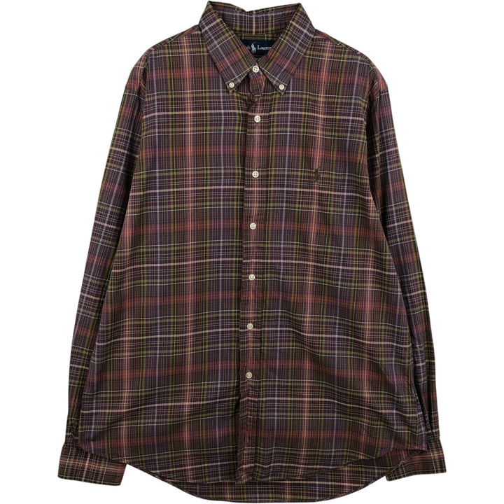 Ralph Lauren CUSTOM FIT long sleeve button down check shirt, men's size L cotton brown type Vintage Second Hand