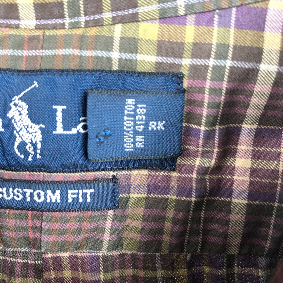 Ralph Lauren CUSTOM FIT long sleeve button down check shirt, men's size L cotton brown type Vintage Second Hand