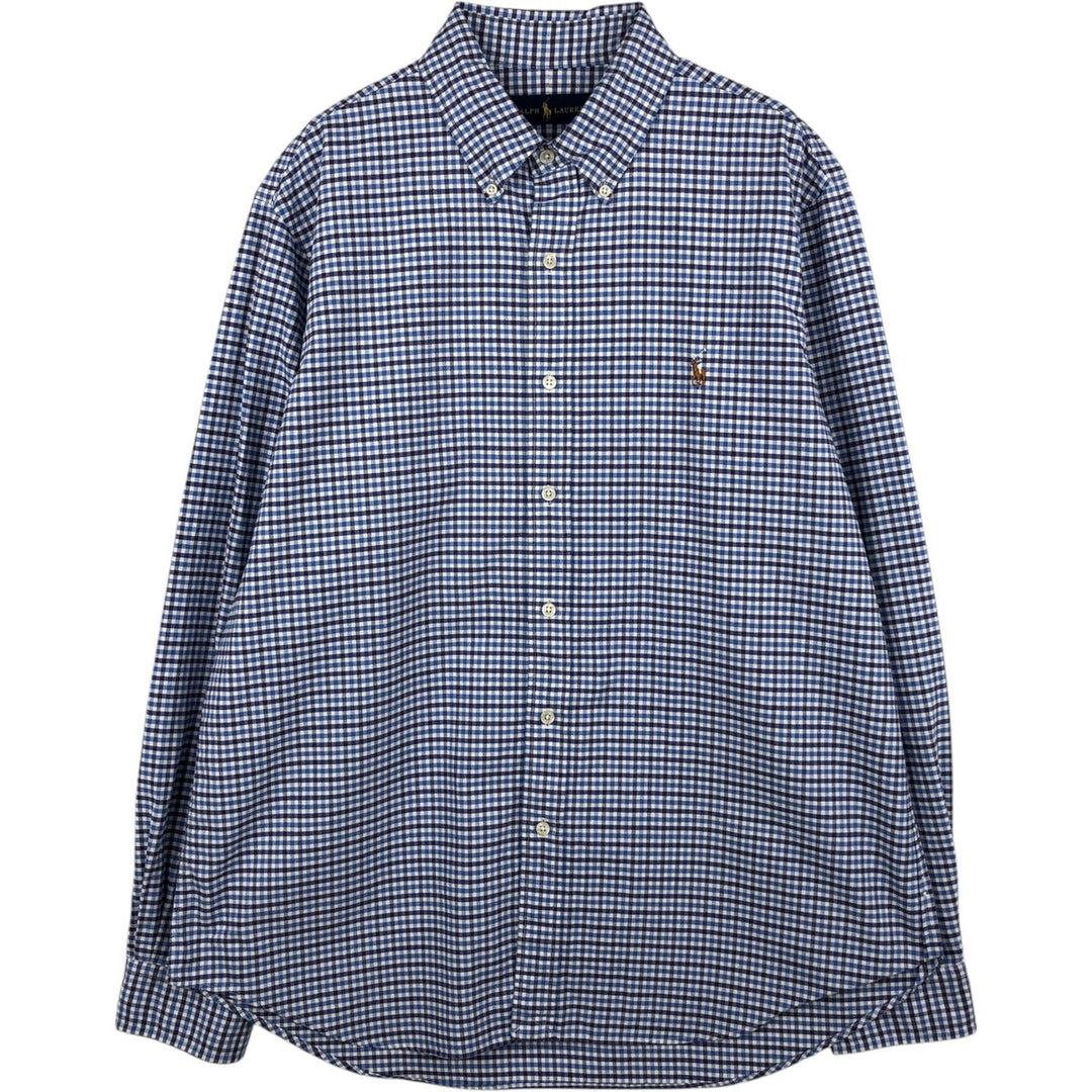 Ralph Lauren long sleeve button down check shirt, men's size L cotton blue type Vintage Second Hand