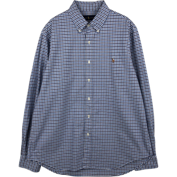 Ralph Lauren long sleeve button down check shirt, men's size L cotton blue type Vintage Second Hand