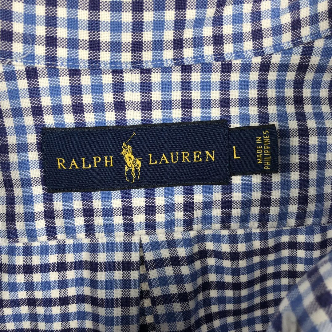 Ralph Lauren long sleeve button down check shirt, men's size L cotton blue type Vintage Second Hand