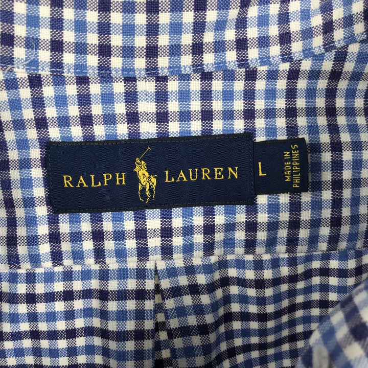 Ralph Lauren long sleeve button down check shirt, men's size L cotton blue type Vintage Second Hand