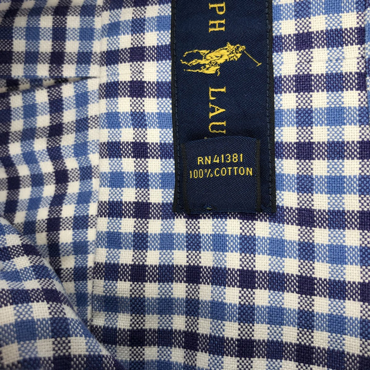 Ralph Lauren long sleeve button down check shirt, men's size L cotton blue type Vintage Second Hand