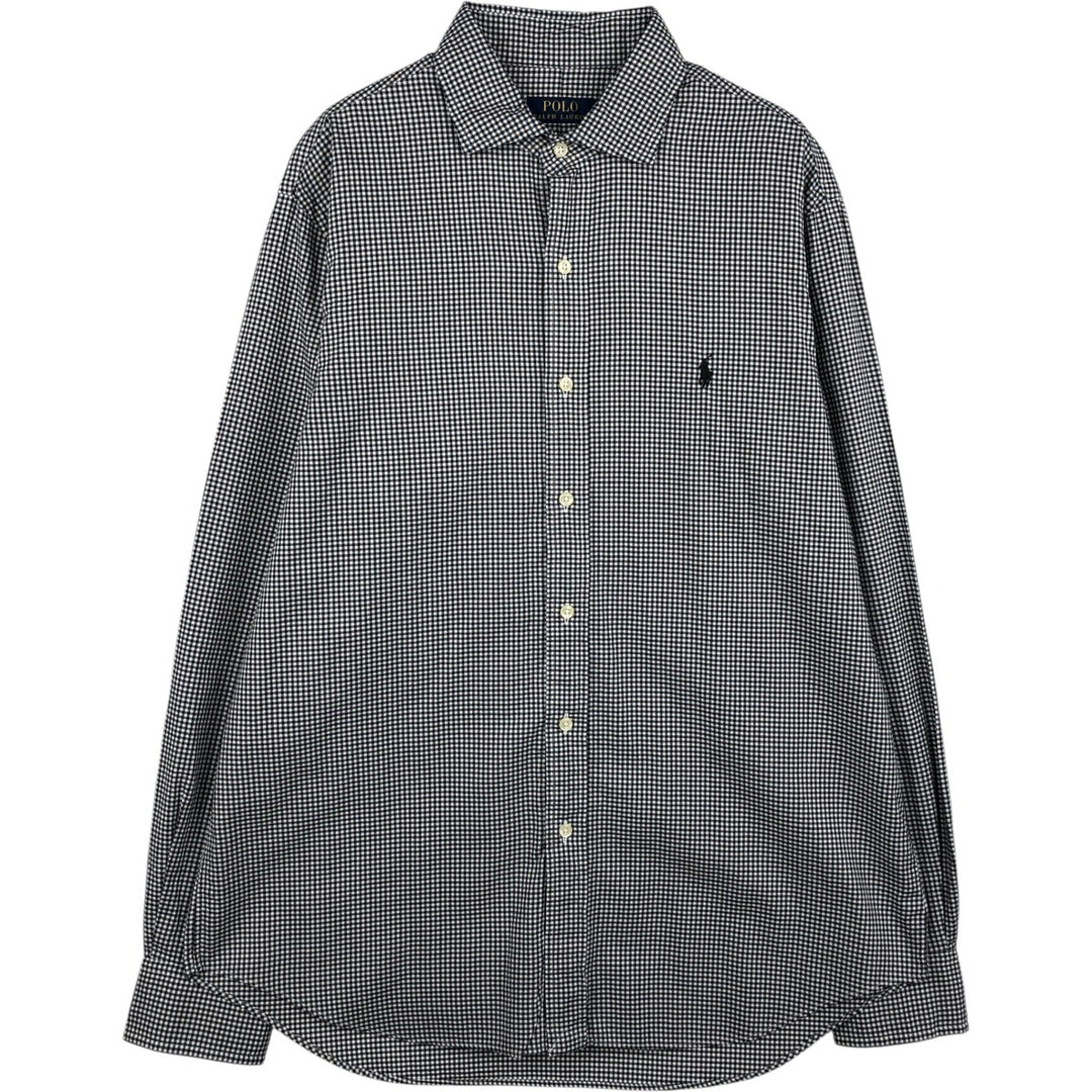 Ralph Lauren POLO RALPH LAUREN Gingham Check Wide Collar Long Sleeve Cotton Check Shirt, Men's Size L (approx.) cotton black type Vintage Second Hand