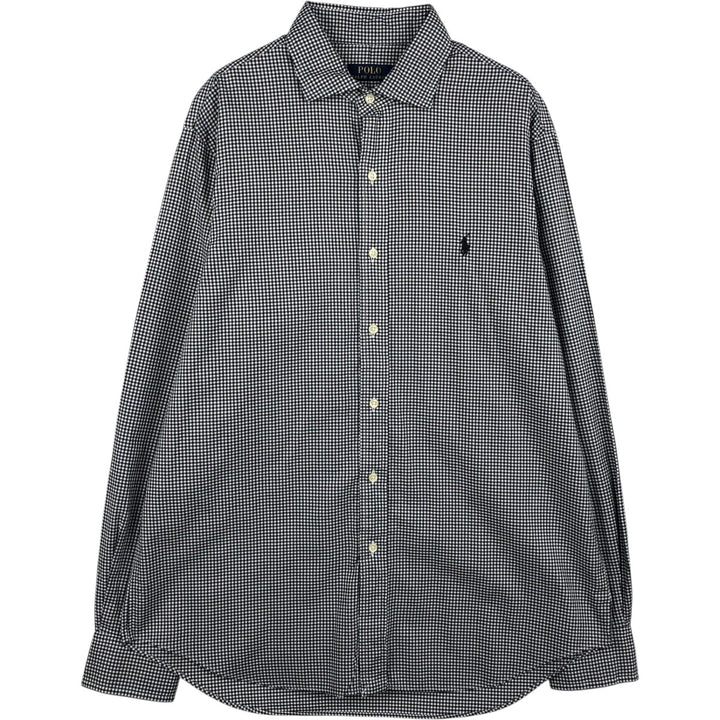 Ralph Lauren POLO RALPH LAUREN Gingham Check Wide Collar Long Sleeve Cotton Check Shirt, Men's Size L (approx.) cotton black type Vintage Second Hand