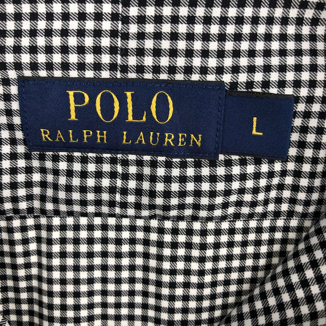 Ralph Lauren POLO RALPH LAUREN Gingham Check Wide Collar Long Sleeve Cotton Check Shirt, Men's Size L (approx.) cotton black type Vintage Second Hand