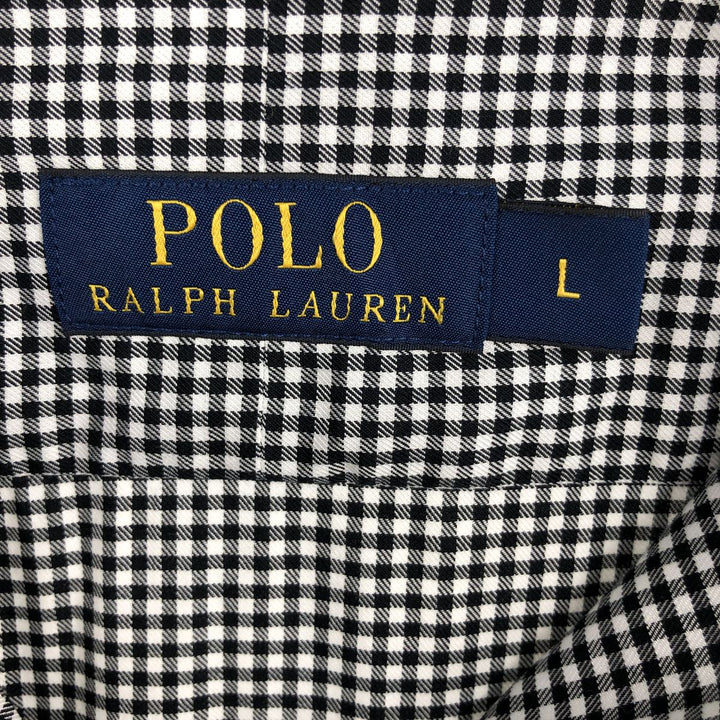 Ralph Lauren POLO RALPH LAUREN Gingham Check Wide Collar Long Sleeve Cotton Check Shirt, Men's Size L (approx.) cotton black type Vintage Second Hand