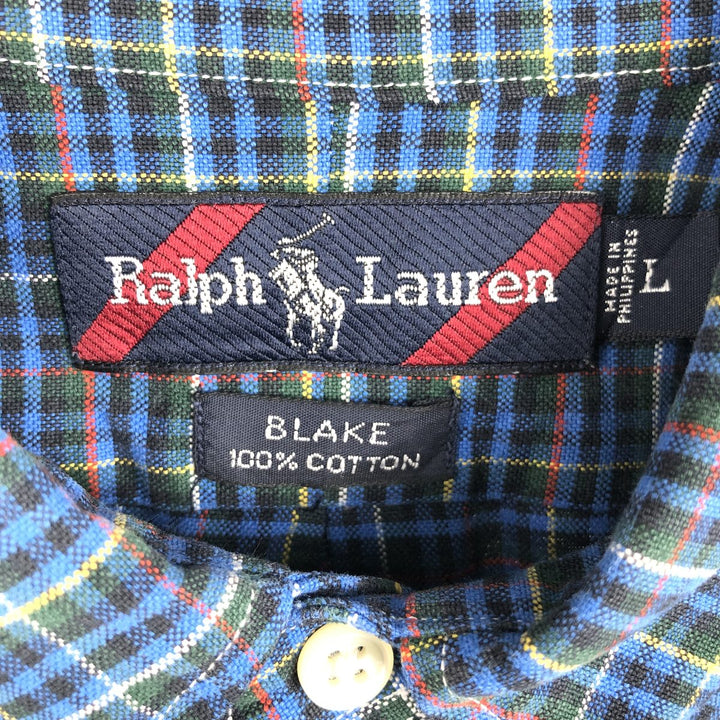 Ralph Lauren BLAKE long sleeve button down check shirt, men's size L cotton blue type Vintage Second Hand