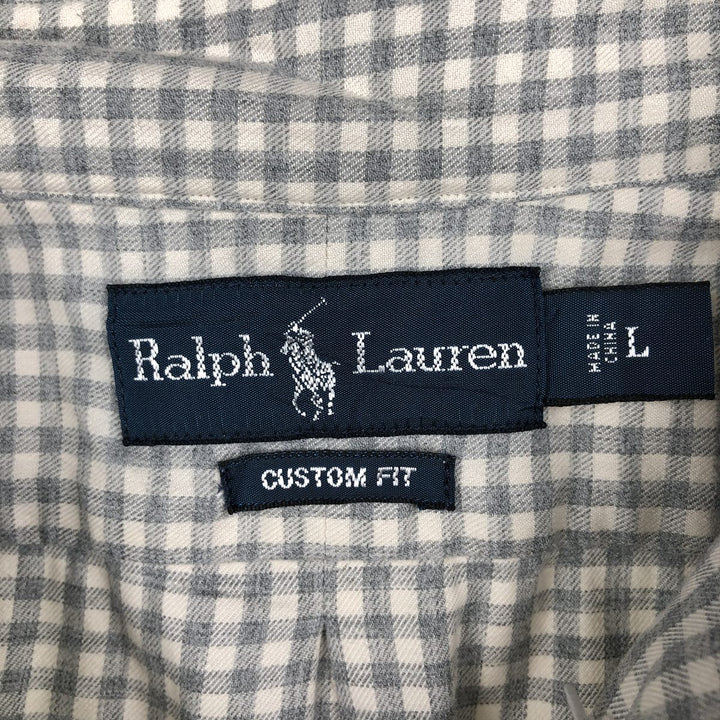 Ralph Lauren CUSTOM FIT Gingham Check Long Sleeve Button Down Check Shirt Men's L size cotton gray type Vintage Second Hand