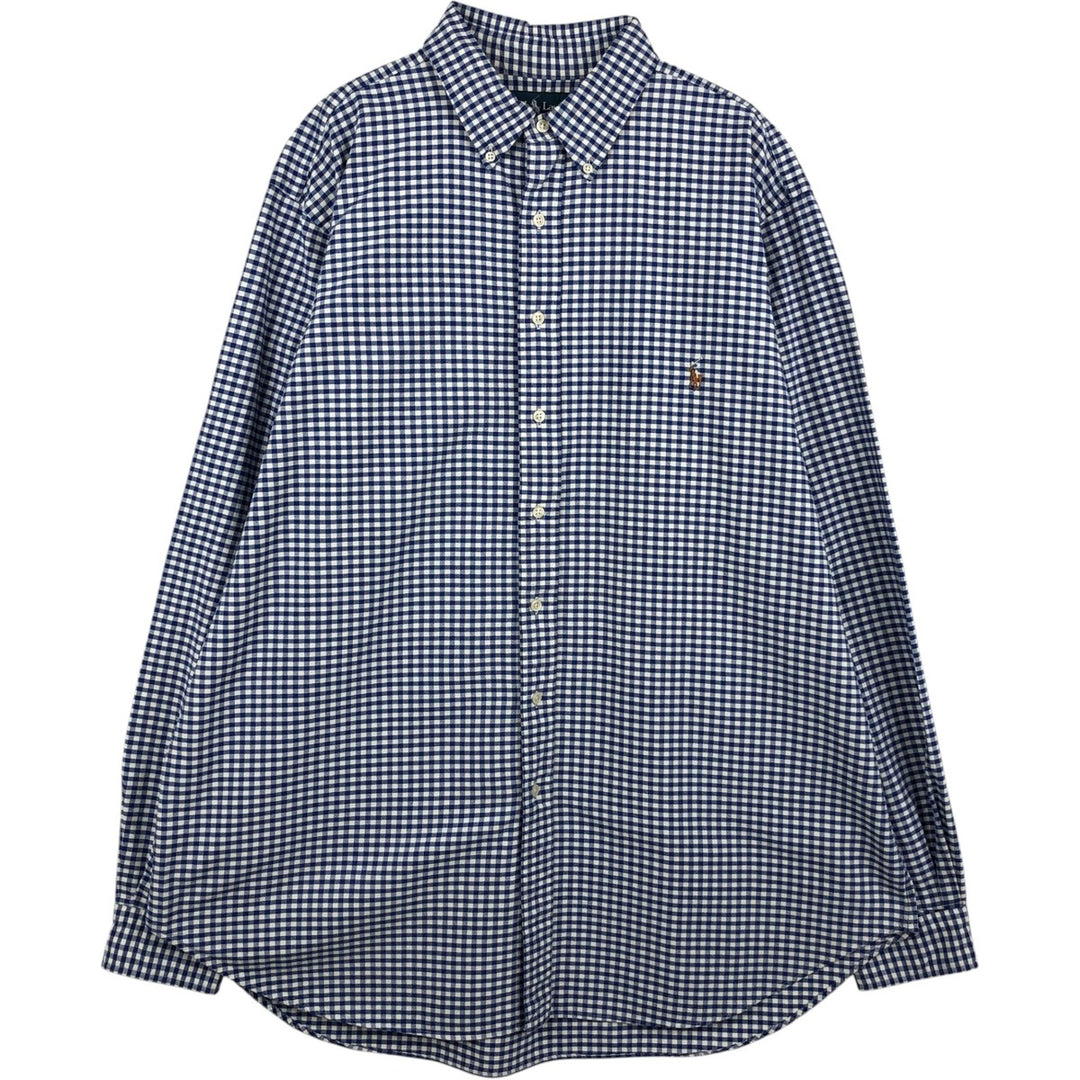 Ralph Lauren Classic Fit Gingham Check Long Sleeve Button-Down Check Shirt, Men's Size XL cotton blue type Vintage Second Hand