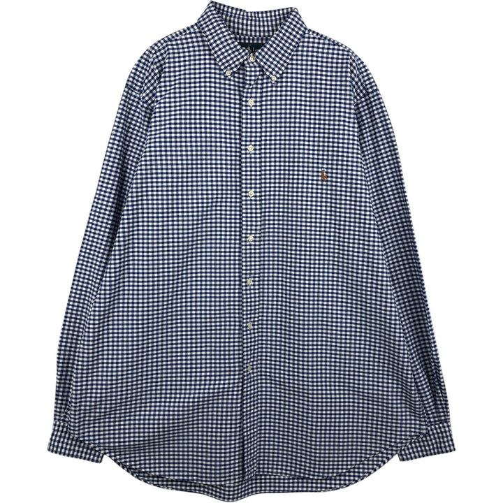 Ralph Lauren Classic Fit Gingham Check Long Sleeve Button-Down Check Shirt, Men's Size XL cotton blue type Vintage Second Hand