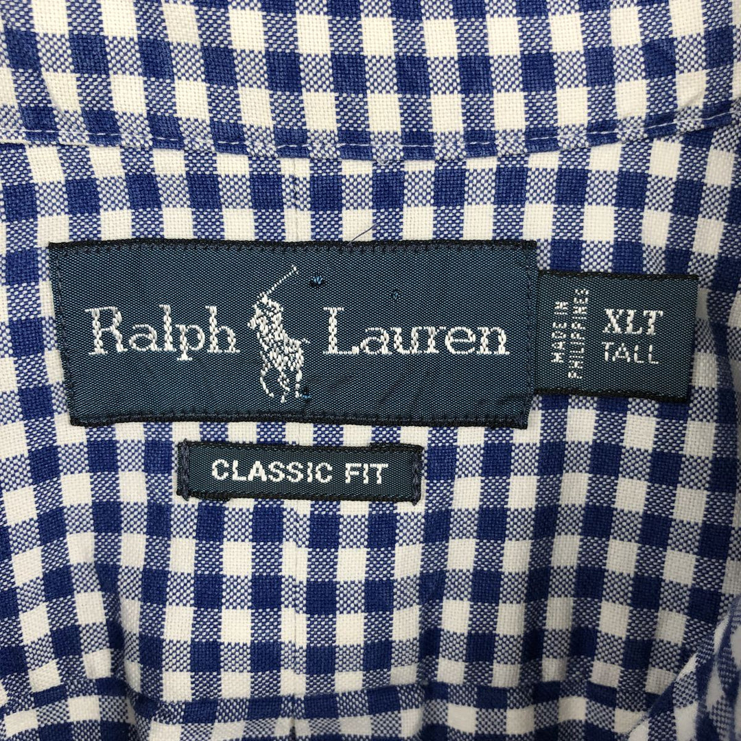 Ralph Lauren Classic Fit Gingham Check Long Sleeve Button-Down Check Shirt, Men's Size XL cotton blue type Vintage Second Hand