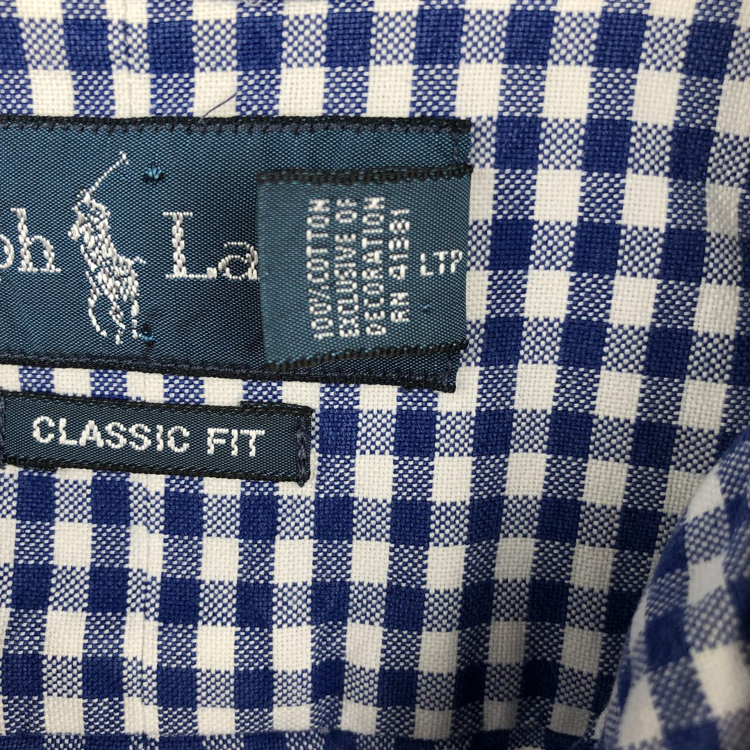 Ralph Lauren Classic Fit Gingham Check Long Sleeve Button-Down Check Shirt, Men's Size XL cotton blue type Vintage Second Hand