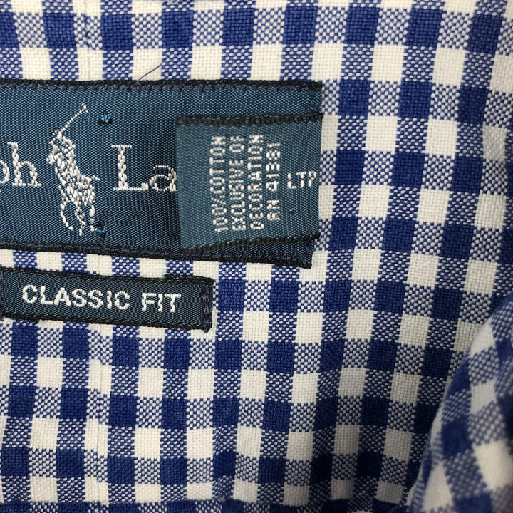 Ralph Lauren Classic Fit Gingham Check Long Sleeve Button-Down Check Shirt, Men's Size XL cotton blue type Vintage Second Hand