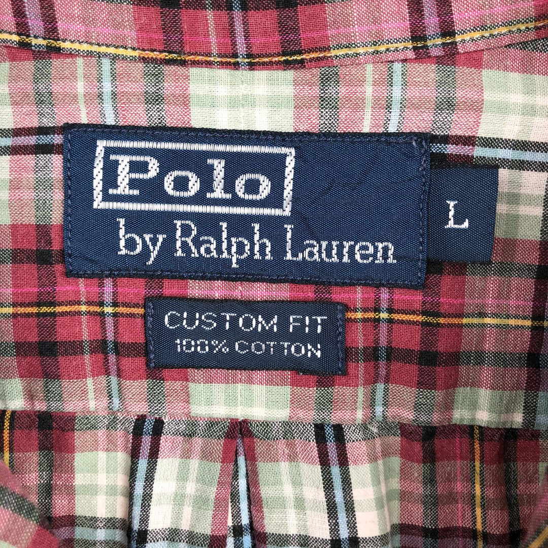 Ralph Lauren POLO by Ralph Lauren CUSTOM FIT long-sleeved button-down check shirt, men's size L cotton red type Vintage Second Hand