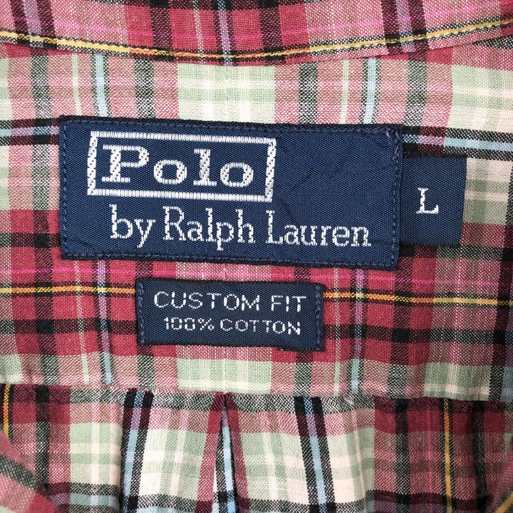 Ralph Lauren POLO by Ralph Lauren CUSTOM FIT long-sleeved button-down check shirt, men's size L cotton red type Vintage Second Hand