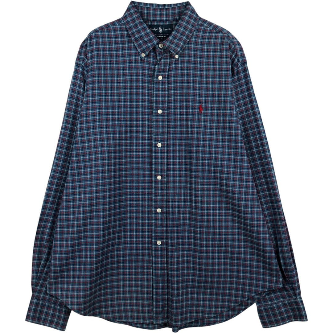 Ralph Lauren Classic Fit Long Sleeve Button Down Check Shirt Men's XL cotton blue type Vintage Second Hand