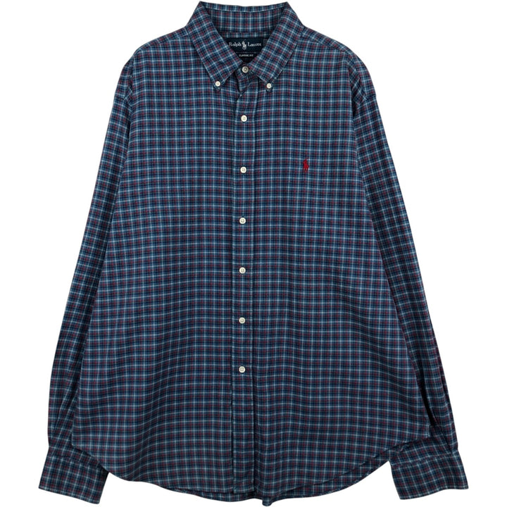 Ralph Lauren Classic Fit Long Sleeve Button Down Check Shirt Men's XL cotton blue type Vintage Second Hand