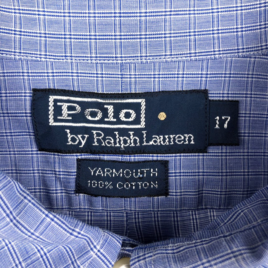 Ralph Lauren POLO by Ralph Lauren YARMOUTH Long Sleeve Button-Down Check Shirt Men's XL cotton blue type Vintage Second Hand