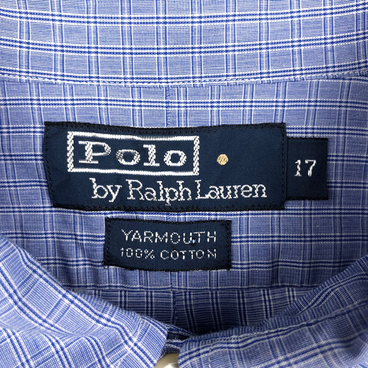 Ralph Lauren POLO by Ralph Lauren YARMOUTH Long Sleeve Button-Down Check Shirt Men's XL cotton blue type Vintage Second Hand