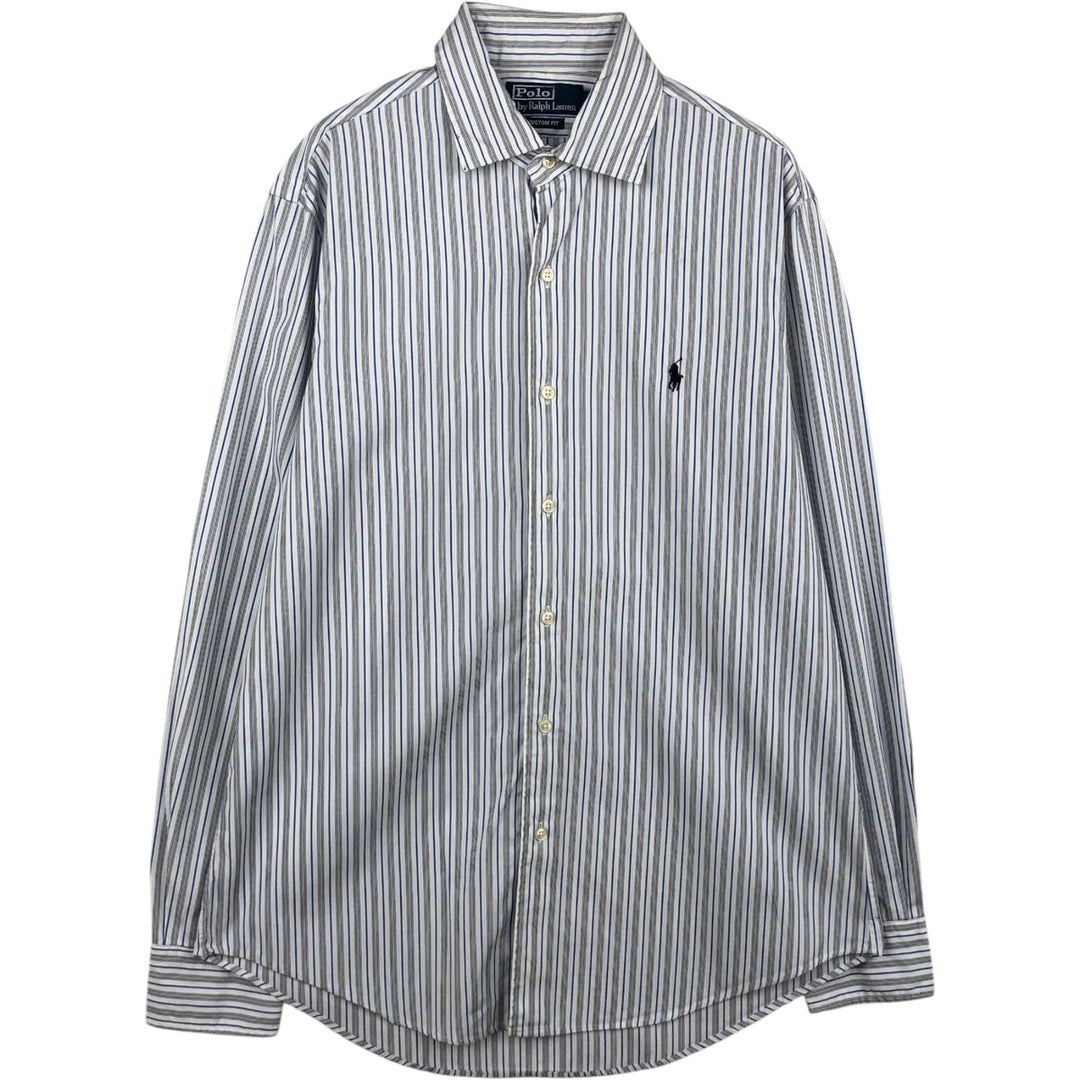 Ralph Lauren POLO by Ralph Lauren CUSTOM FIT Multi-stripe Long-Sleeve Cotton Stripe Shirt, Men's Size M (approx.) cotton blue type Vintage Second Hand
