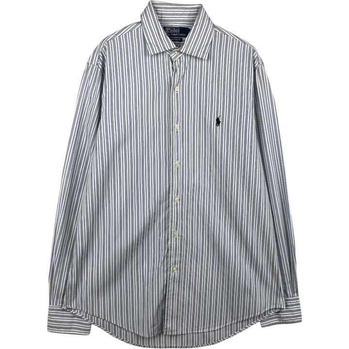 Ralph Lauren POLO by Ralph Lauren CUSTOM FIT Multi-stripe Long-Sleeve Cotton Stripe Shirt, Men's Size M (approx.) cotton blue type Vintage Second Hand