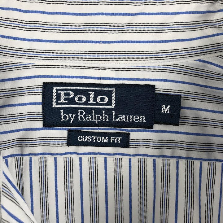 Ralph Lauren POLO by Ralph Lauren CUSTOM FIT Multi-stripe Long-Sleeve Cotton Stripe Shirt, Men's Size M (approx.) cotton blue type Vintage Second Hand